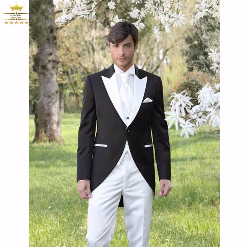 Morning style мужские пиковые белые нагрудные смокинги жениха на одной пуговице мужские костюмы для шафера блейзер (пиджак + брюки + галстук + жилет) B977