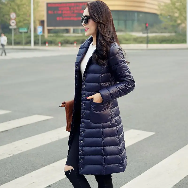 Fitaylor, новинка, зимние женские куртки, 90% белый утиный пух, парки, ультра светильник, пуховик, повседневное теплое зимнее пальто - Цвет: navy blue