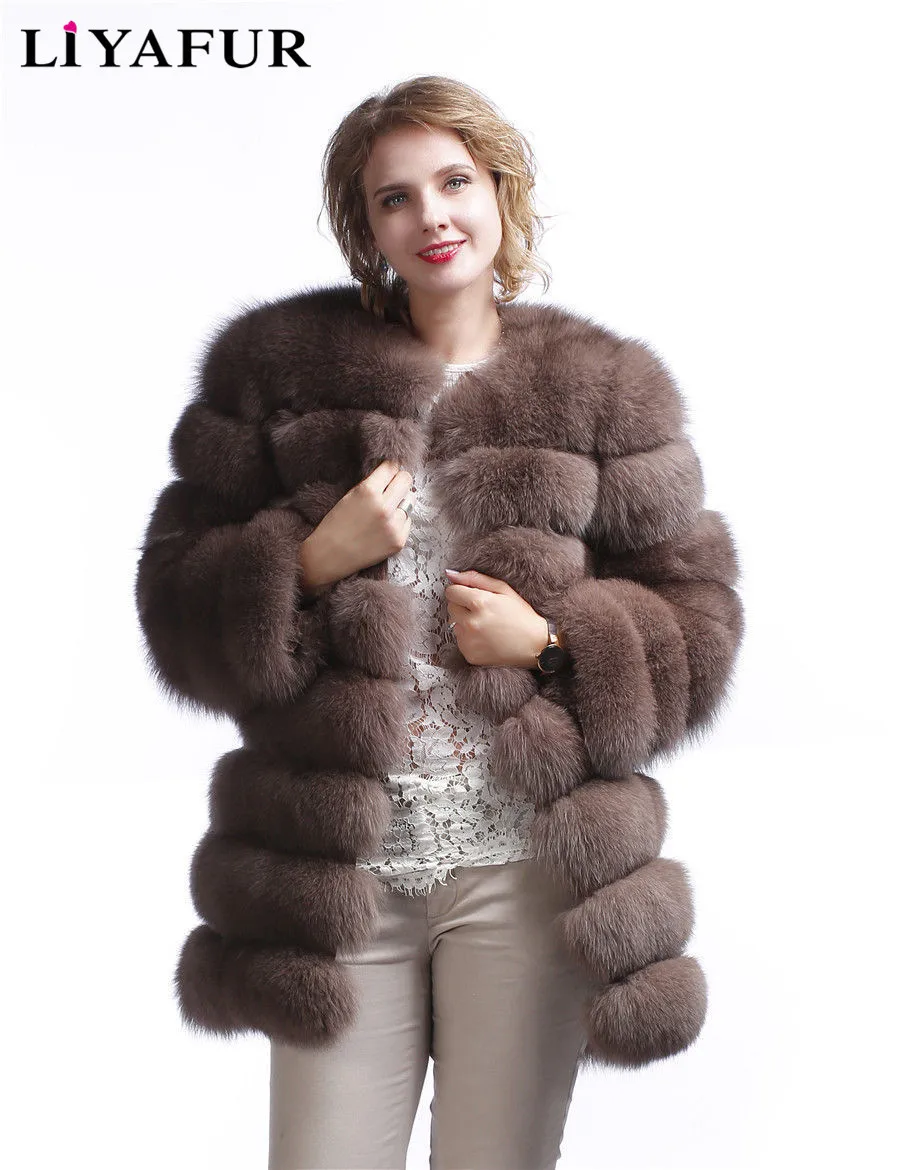 LIYAFUR 5 в 1 новая стильная шуба из натурального Лисьего меха для женщин 100%
