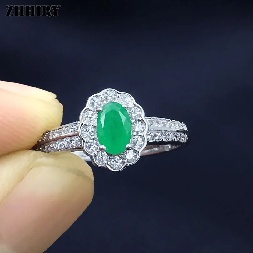 Женское кольцо из серебра 925 пробы с натуральным зеленым изумрудом|fine jewelry|925 sterling