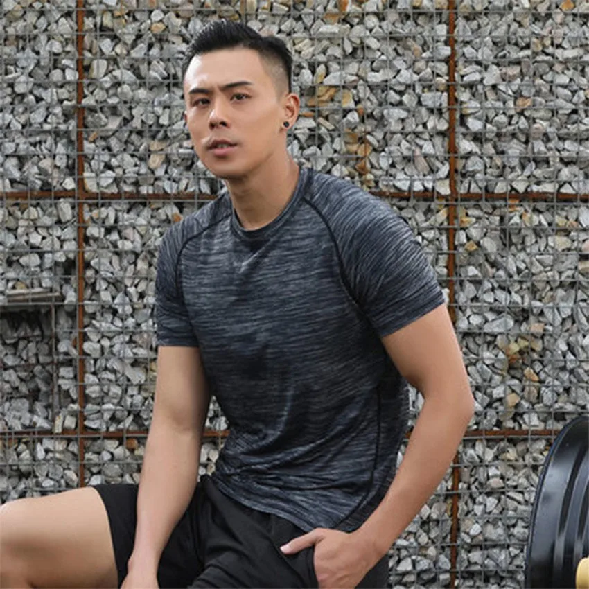 Мужская быстросохнущая одежда с короткими рукавами и круглым вырезом для бега