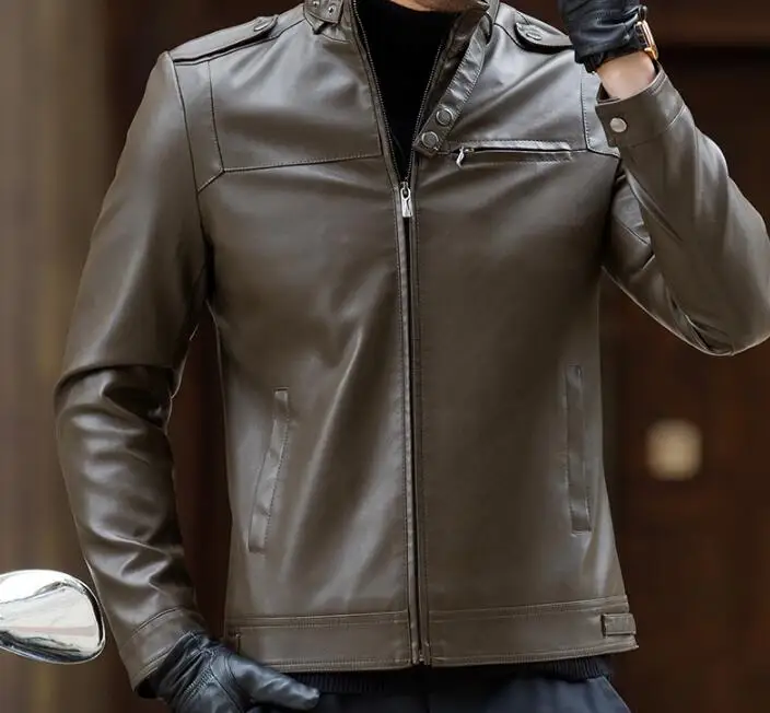 

M-3XL HOT / Winter Men's New Fashion Stand-collar shoulder design casual PU jacket