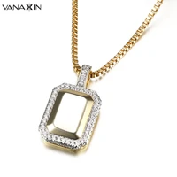 vanaxin crystal pendant necklace for men jewelry cz goldsilver color square necklace women fashion statement jewelry wholesale