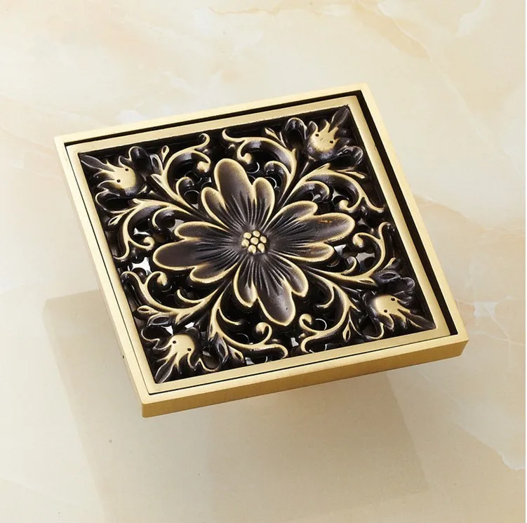 

10*10cm Antique Bronze finish Bathroom Art Flower Carved Shower Floor Drain/anti-odor shower drain strainer/Cover Waste Drainer
