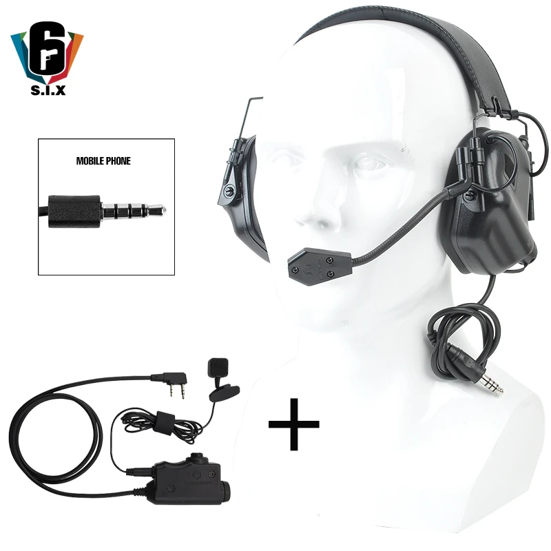 Наушники Earmor Tactical M32 с шумоподавлением и тактические наушники PTT M52 с расширенной линией пальцев и кнопкой - Цвет: M32-BK-M52-PH
