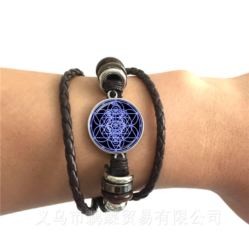 

Tree of Life Meditation Vintage Leather Bracelet Handmade Chakra Jewelry 20mm Glass Cabochon Black/Brown Adjustable Bangle