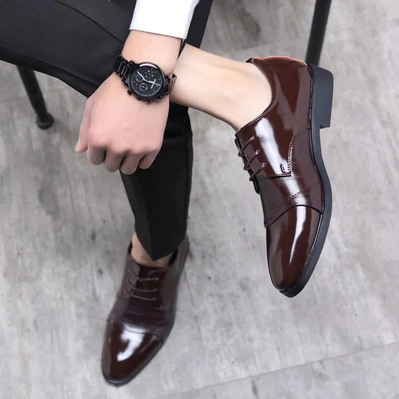 2020 Large Size 37-47 Luxury Men Pointed Formal Wedding Shoes Fashion Business Leather Casual Lace-up Flats | Обувь