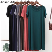 jinsen aite 2019 new summer modal women dress solid color short sleeved large size long casual a line female dresses js798