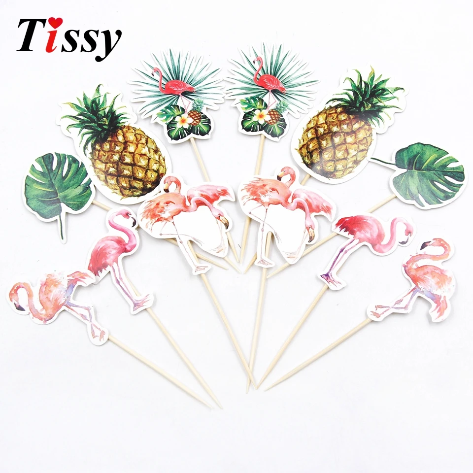 24pcs/lot DIY Pineapple Flamingo Theme Party Cake Toppers Wedding Birthday Decorations Kids Adult Cupcake Paper Supplies | Дом и сад