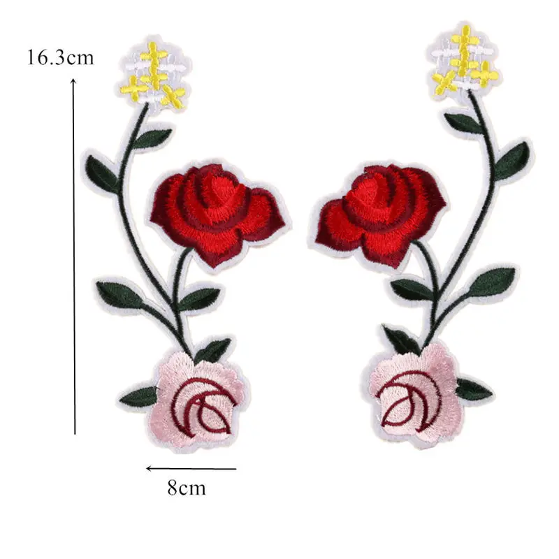 8 шт. Смешанные Вышитые симметричные Цветочные Розы патчи для шитья термоклейкие