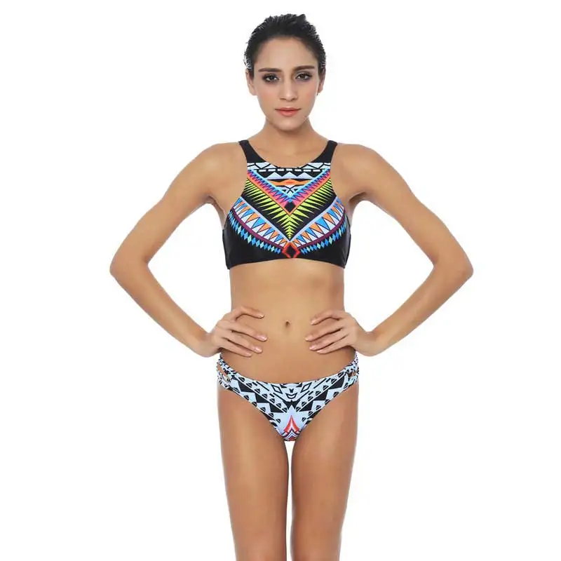 Новый 2019 Сексуальная Высокая шея комплект бикини Для женщин Плавание костюм