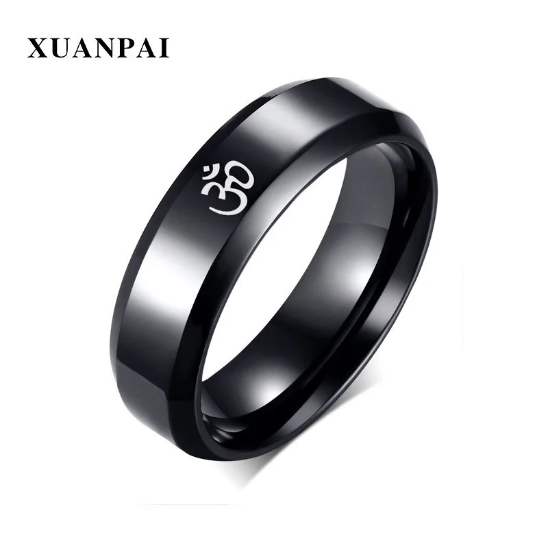 XUANPAI 6 мм широкое кольцо из нержавеющей стали Ом для медитации и молитвы мужчин