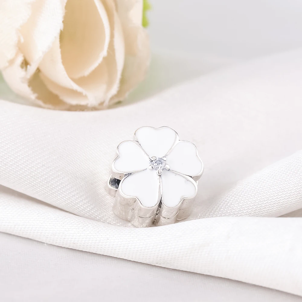 Suplush Elegance Enamel Flower Primrose Clip Beads Fit Original Pandora Charm Bracelets 925 Sterling Silver Jewelry DIY PSMB0806 | Украшения