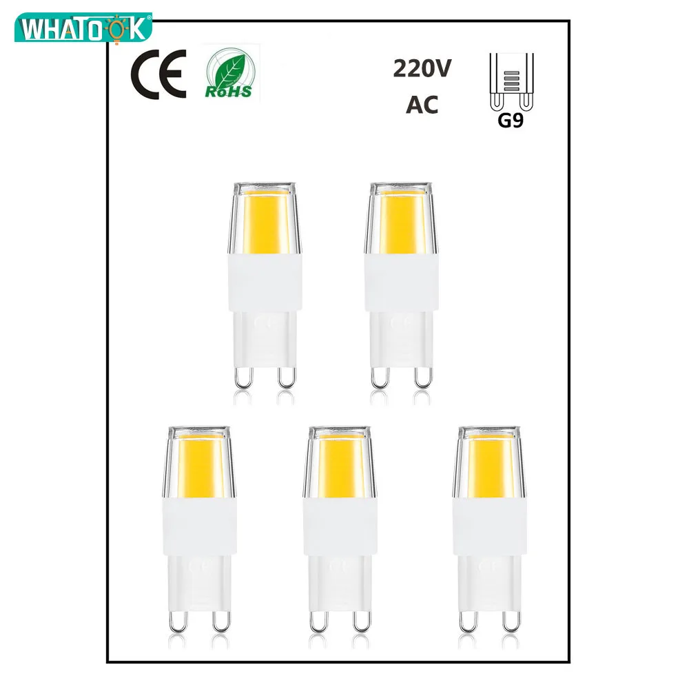 Новейший G9 светодиодный светильник, светодиодный светильник, AC 220V 1508 2508 COB SMD светодиодный светильник 2W 3W с регулируемой яркостью, сменный галогенный Точечный светильник, лампада, 5 шт