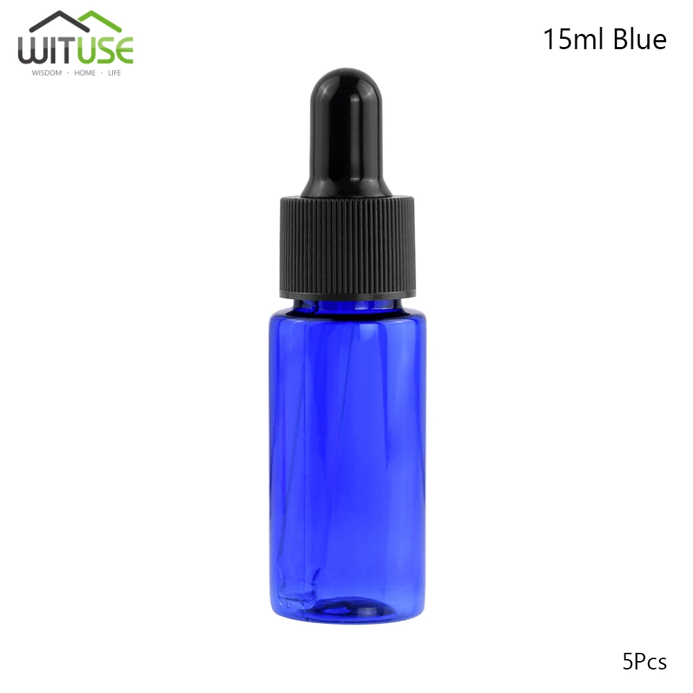 15ml Blue 5 шт./лот 10 мл 15 мл 20 мл пустые пластиковые бутылки стеклянные капельницы масла флакон для эфирных масел многоразового Пипетка для жидкости бутылки оптом - Цвет: 15ml Blue