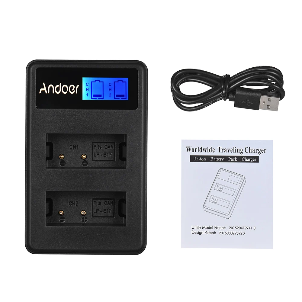 Andoer LCD2 LPE17 двухканальный USB вход ЖК дисплей Камера зарядное устройство для Canon LP E17