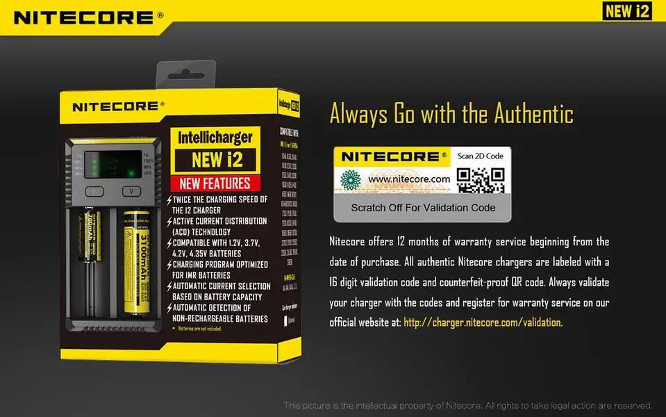Nitecore Intelli Зарядное устройство i2 16340 CR123A 10440 AA AAA 14500 18650 26650, 22650, 17670, литий-ионный Тип/никель-металл-гидридного Универсальный Батарея Зарядное устройство
