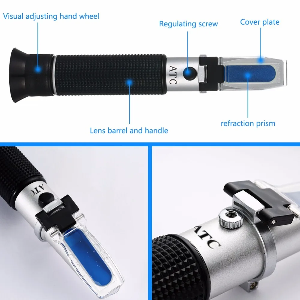 0-32 Brix Refractometer Sugar Beer ATC Spirits Tester Alcohol(single scales) Adjustable Manual Focusing Aluminum | Инструменты