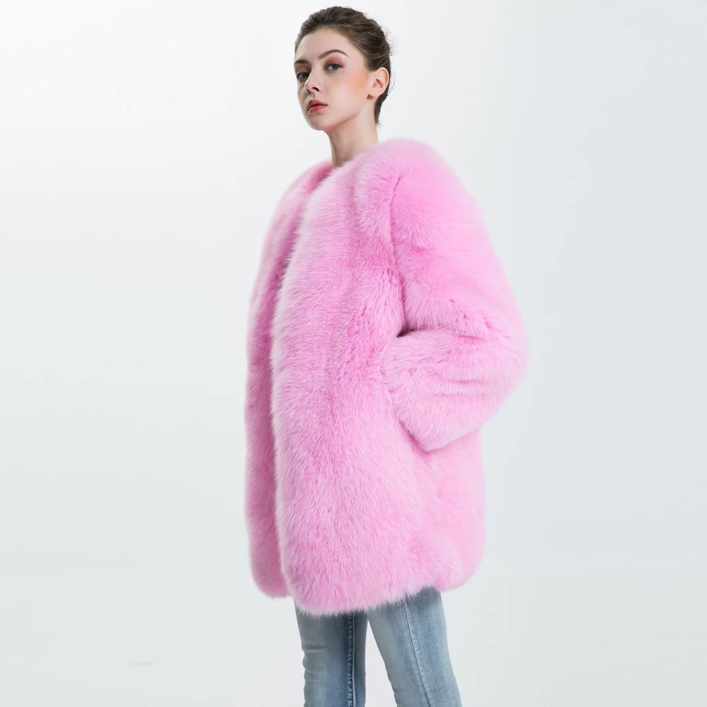 Женское зимнее пальто с натуральным мехом розовая Роскошная верхняя одежда