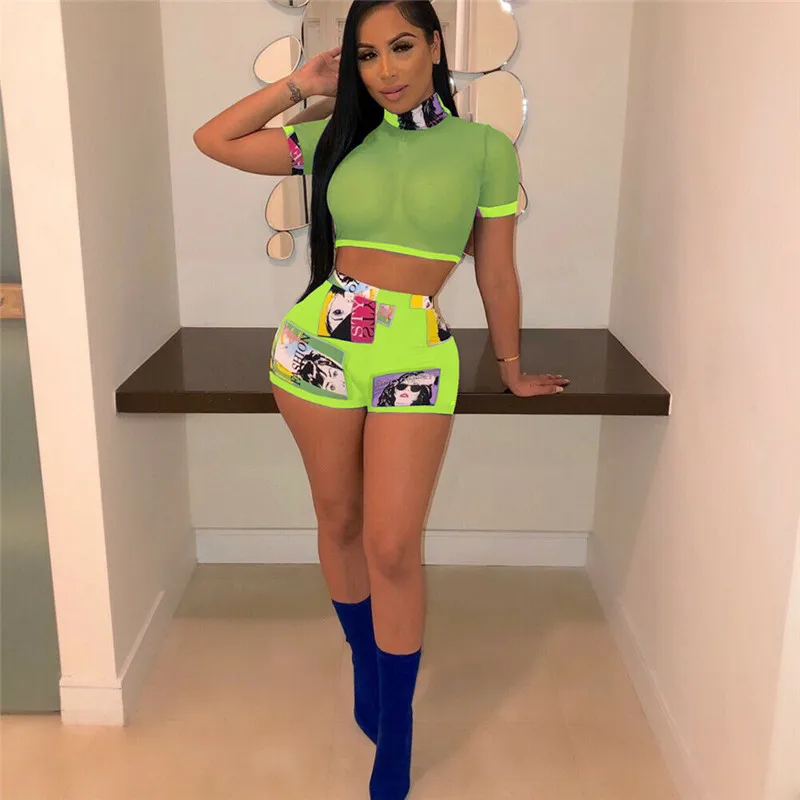 Комплект из двух предметов для женщин 2 Топ и шорты Bodycon наряды девочек Летний