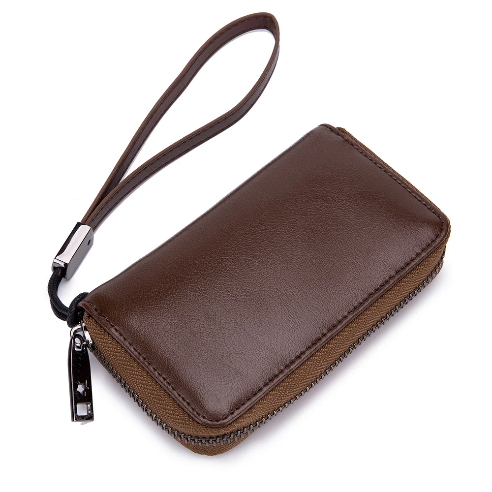 Модные женские туфли Key Holder бумажник кожаный мешок ключа смарт-кошельки Для мужчин случае Ежедневные клатчи для человека ключница дамы высокого Ёмкость - Цвет: Brown