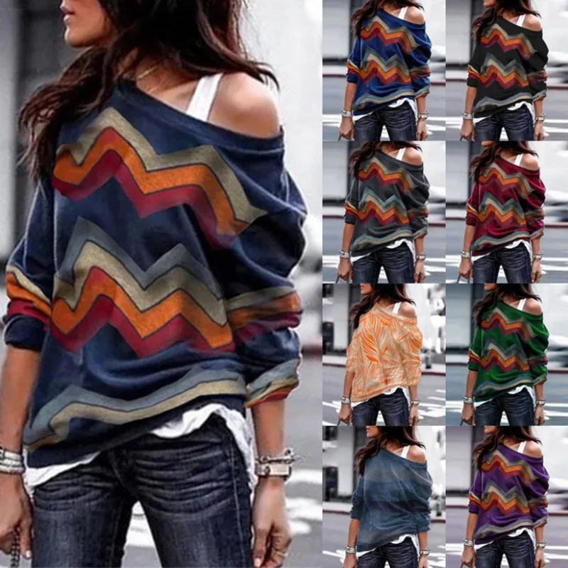 Асимметричный воротник с длинным рукавом геометрическим принтом трикотажная