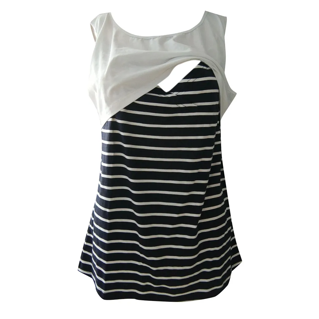 

ARLONEET high quality sexy maternity clothes Summer Cotton Sleeveless Stripe Splicing Nursing Baby Vest pregnancy clothes