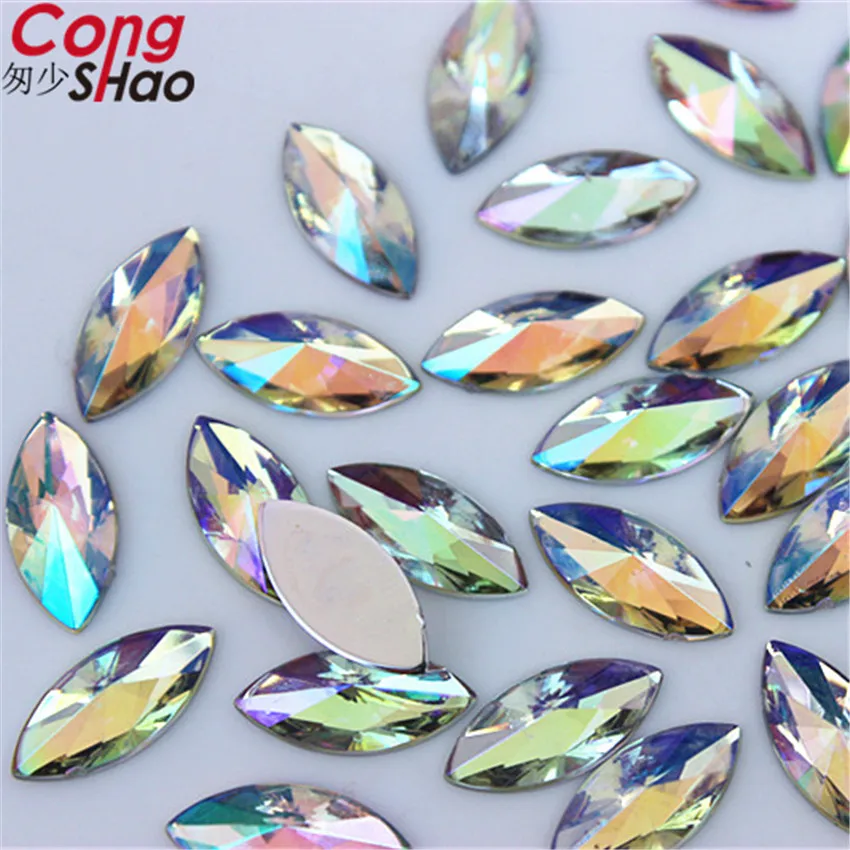 Cong Shao 300PCS 7*14mm AB Colorful Flatback Horse Eye Acrylic Rhinestone Trim Stones And crystals DIY Costume Crafts YB356 | Дом и сад
