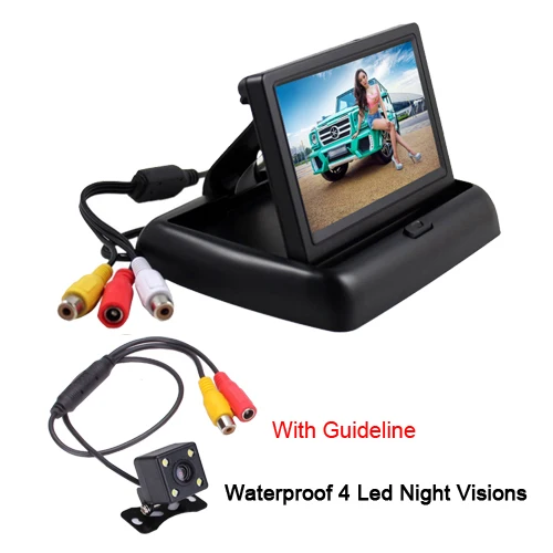 With 4 LED Camera AMPrime 4," Складной автомобильный монитор заднего вида lcd TFT дисплей экран 2 пути видео вход для грузового автомобиля камера заднего вида - Цвет: With 4 LED Camera