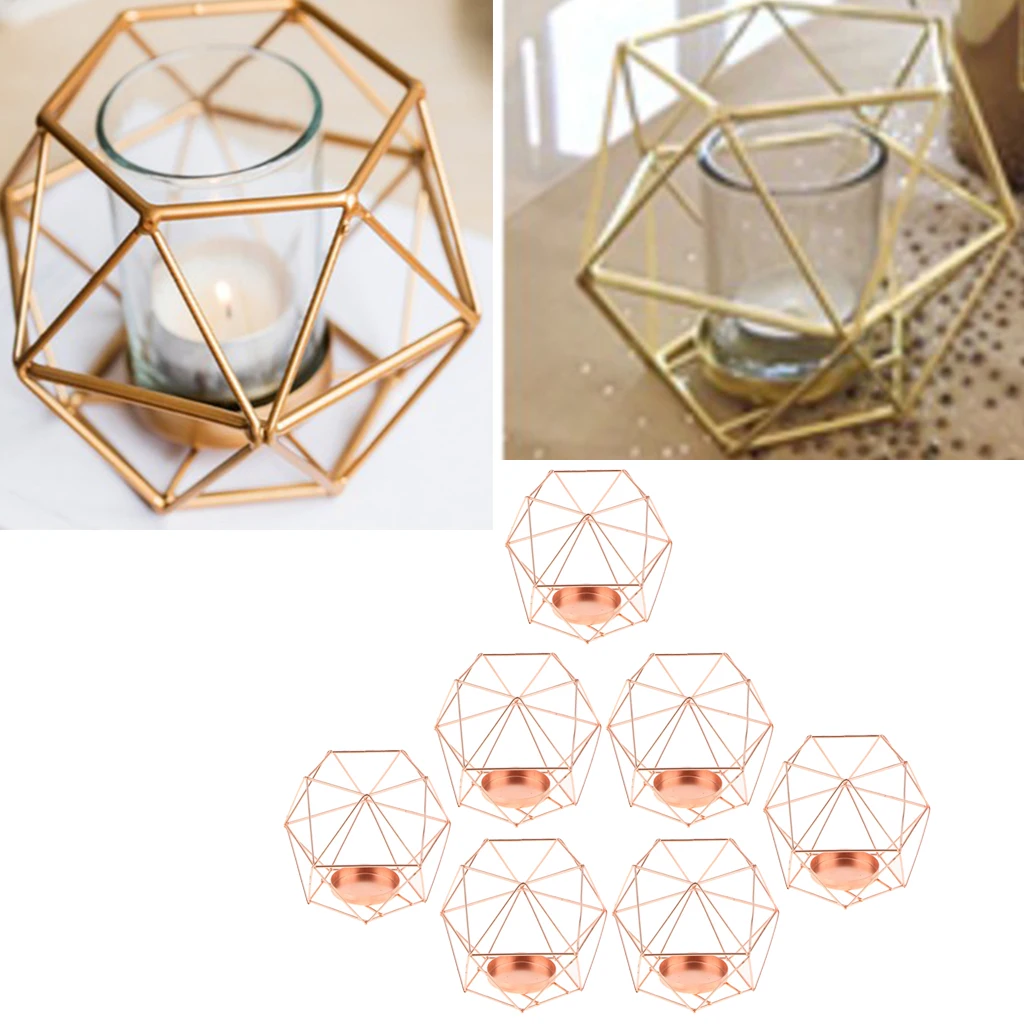 

7pcs 3D Geometric Candle Holder Hexagon Geo Frame Tea Light Candleholder Candlestick Lantern for Home Party Wall Ornament