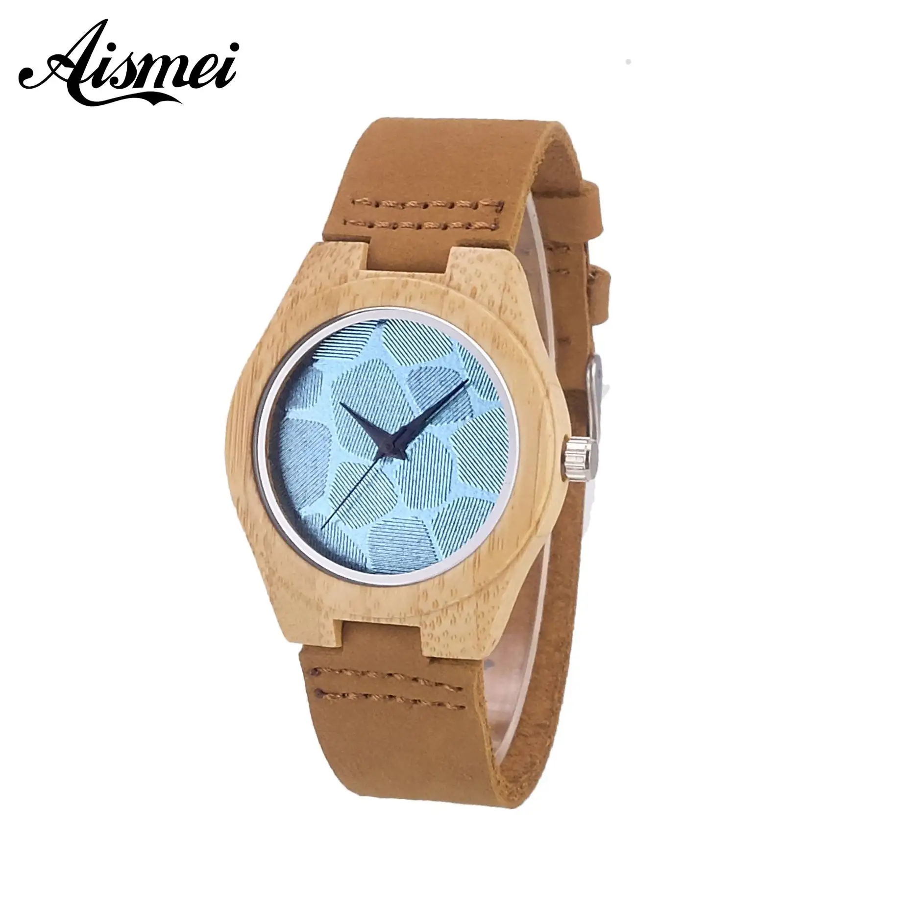 Часы наручные женские кварцевые с бамбуковым ремешком из натуральной кожи |