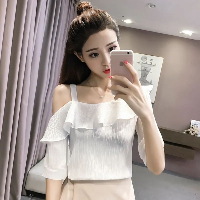 Модная новинка сексуальная шифоновая женская блузка с коротким рукавом без