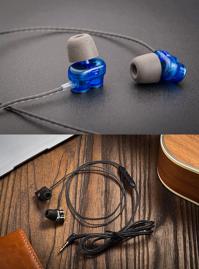 RUKZ Z02 двойные динамические наушники со спикером с микрофоном для телефона XIAOMI, стерео наушники-вкладыши, прозрачная гарнитура, бас спортивные наушники