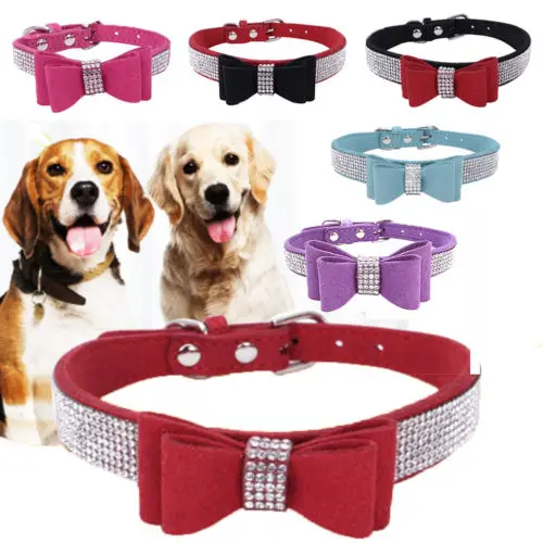 Модный замшевый кожаный стразы ошейник для собак со стразами милый мягкий