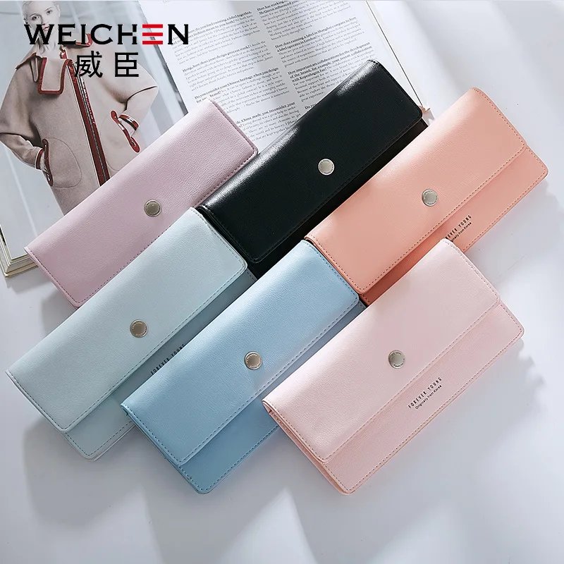 WEICHEN дизайнерский женский кошелек на кнопках, черные кожаные женские кошельки, держатель для карт, высокое качество, женский клатч, кошелек, длинный, Carteras