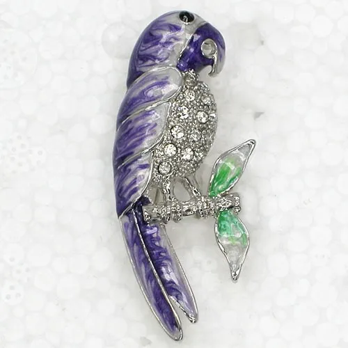 

Clear Rhinestone Purple Enamel Parrot Pin brooches C2097 DA