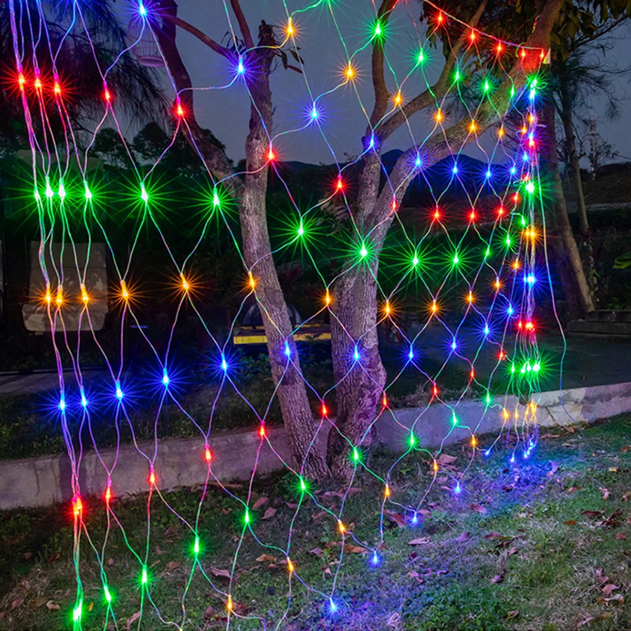 1.5x1.5 متر 3x2 متر 6x 4 متر شبكة تعمل بمصابيح Led شبكة سلسلة إضاءة خارجية مضادة للماء حديقة عيد الميلاد حفل زفاف نافذة الستار مصابيح شبكية جارلاند