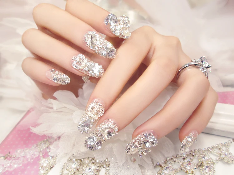 24 шт. готовое изделие для накладных ногтей Блестящий Драгоценный Камень ноготь