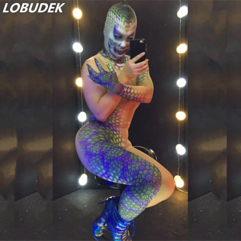 bodysuit Новинка, комбинезон со змеиным принтом для мужчин, женское трико, эластичные комбинезоны, маскарадные Ролевые костюмы, вечерние костюмы для ночного клуба, одежда для сцены - Цвет: bodysuit