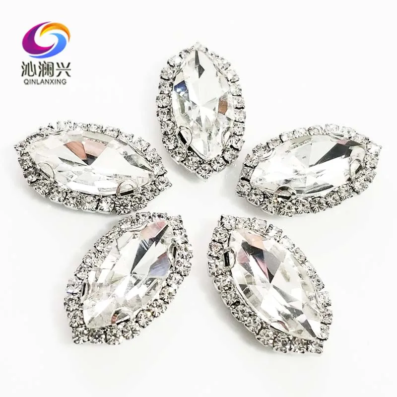 

7x15mm/9x18mm/13x27mm/17x32mm White Top grade Glass Crystal buckle, eye shape sew on rhinestones,Diy wedding decoration
