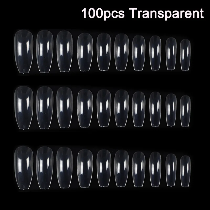 100pcs Transparent 100/500 шт./пакет балерины для дизайна ногтей накладные кончики для дизайна ногтей прозрачный натуральный белый плоская форма полное покрытие маникюр накладные ногти - Цвет: 100pcs Transparent