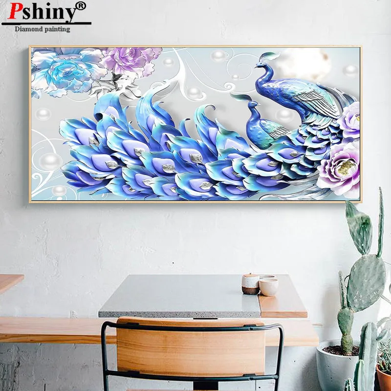 PSHINY DIY 5D алмазная вышивка продажа картины с изображением павлина из кристаллов