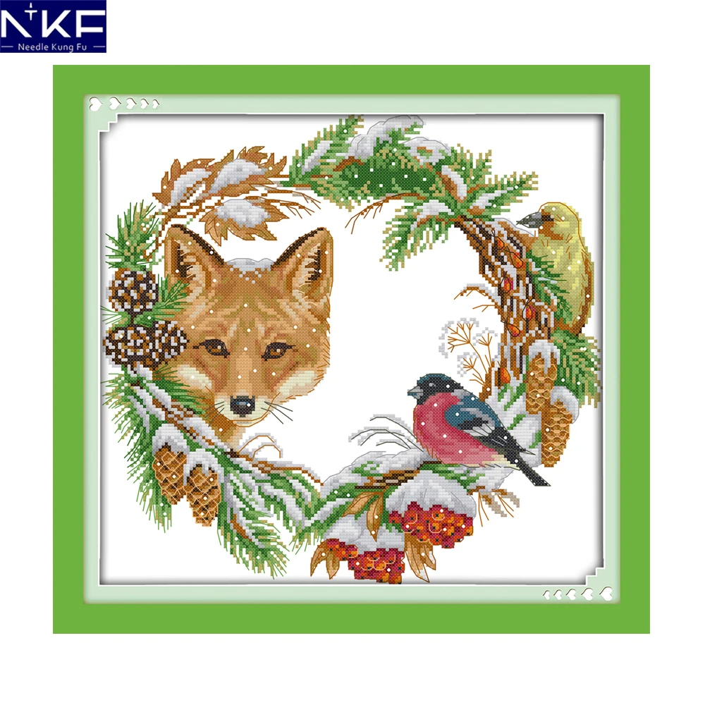 

NKF The Fox and The Garland Counted Cross Stitch 11CT14CT Needlework Cross Stitch DIY Cross Stitch Kit Embroidery for Home Decor