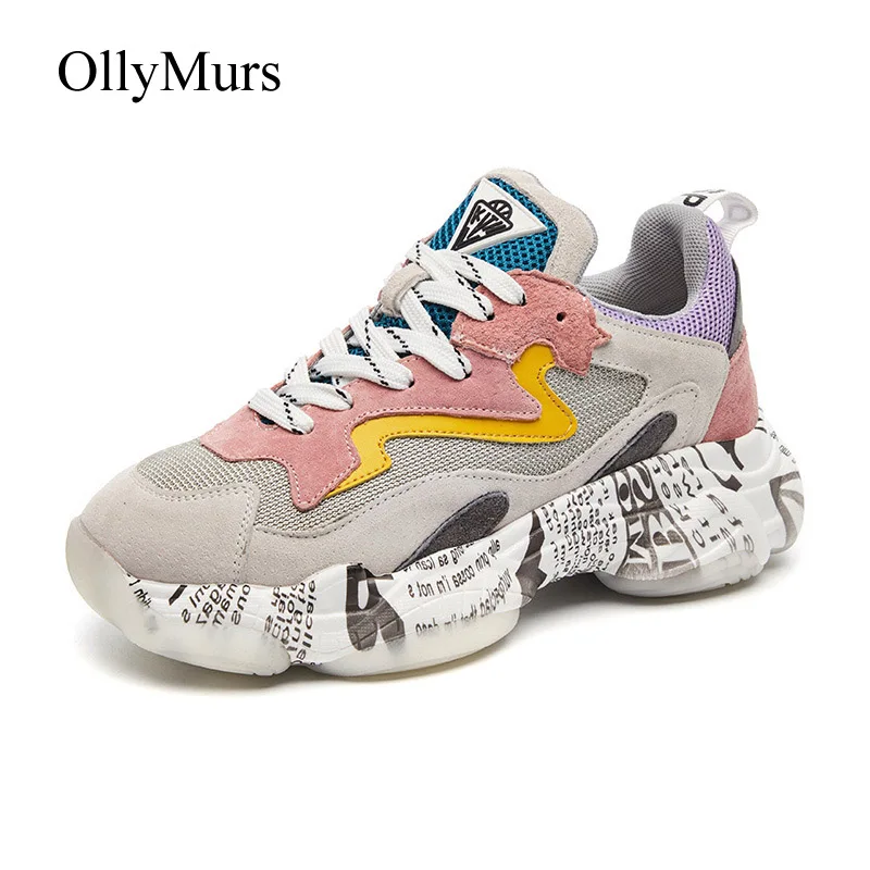 

Shoes Women Chunky Sneakers Platform zapatos de mujer 2019 Spring New chaussures femme Ladies footware Genuine Leather Patchwork