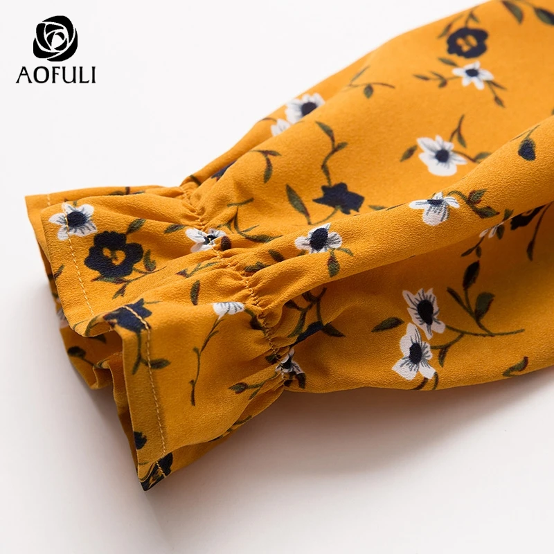 AOFULI M-4xl 5xl блузка с принтом брюки костюм Женский Плюс Размер комплект из 2
