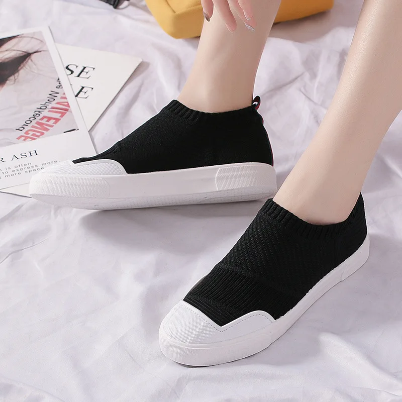 2019 Fashion New Slip on Flats Shoes for Women Black White Sneakers Sock Woman Casual Modis Zapatos Mujer Tenis Feminino | Обувь