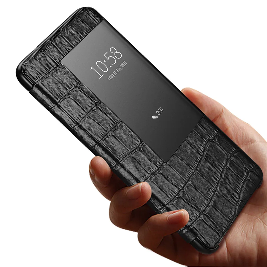 Умный флип-чехол из натуральной кожи P30pro для huawei mate 20 10 P20 Pro P30 Etui с окном для сенсорного экрана роскошный чехол с крокодиловым узором