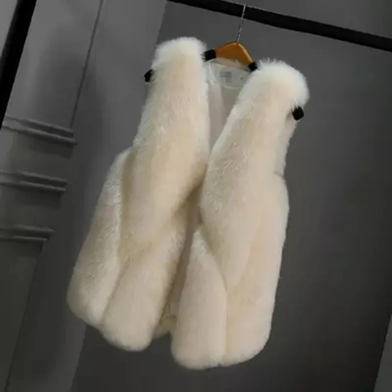 

2021 Autumn And Winter New Korean The Wild Sleeveless Jacket Imitation Fox Fur Grass Vest Female Long Section Stitching Vest