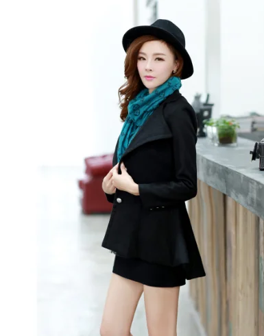Черный New Women Korean Dovetail Slim Wool Coat Ladies Designer Irregular Long Blazer Winter Outwear Female Suit Jacket - Цвет: Черный