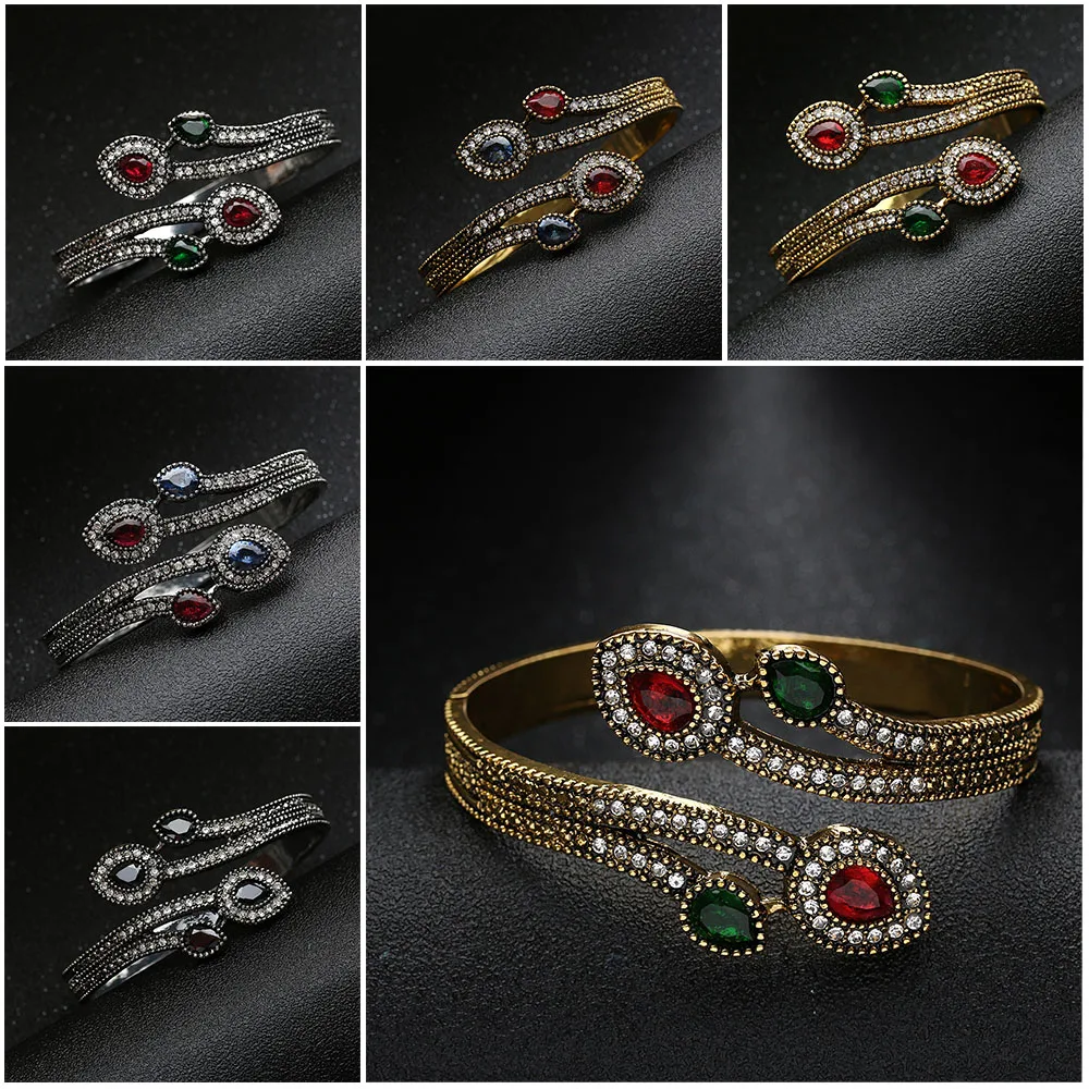 1 Pcs Vintage Bangles Fashion Turkish Resin flower Jewelry Cuff Antique Gold Color Ethnic Bangle for Women Gifts Wholesale|ethnic bangle|jewelry